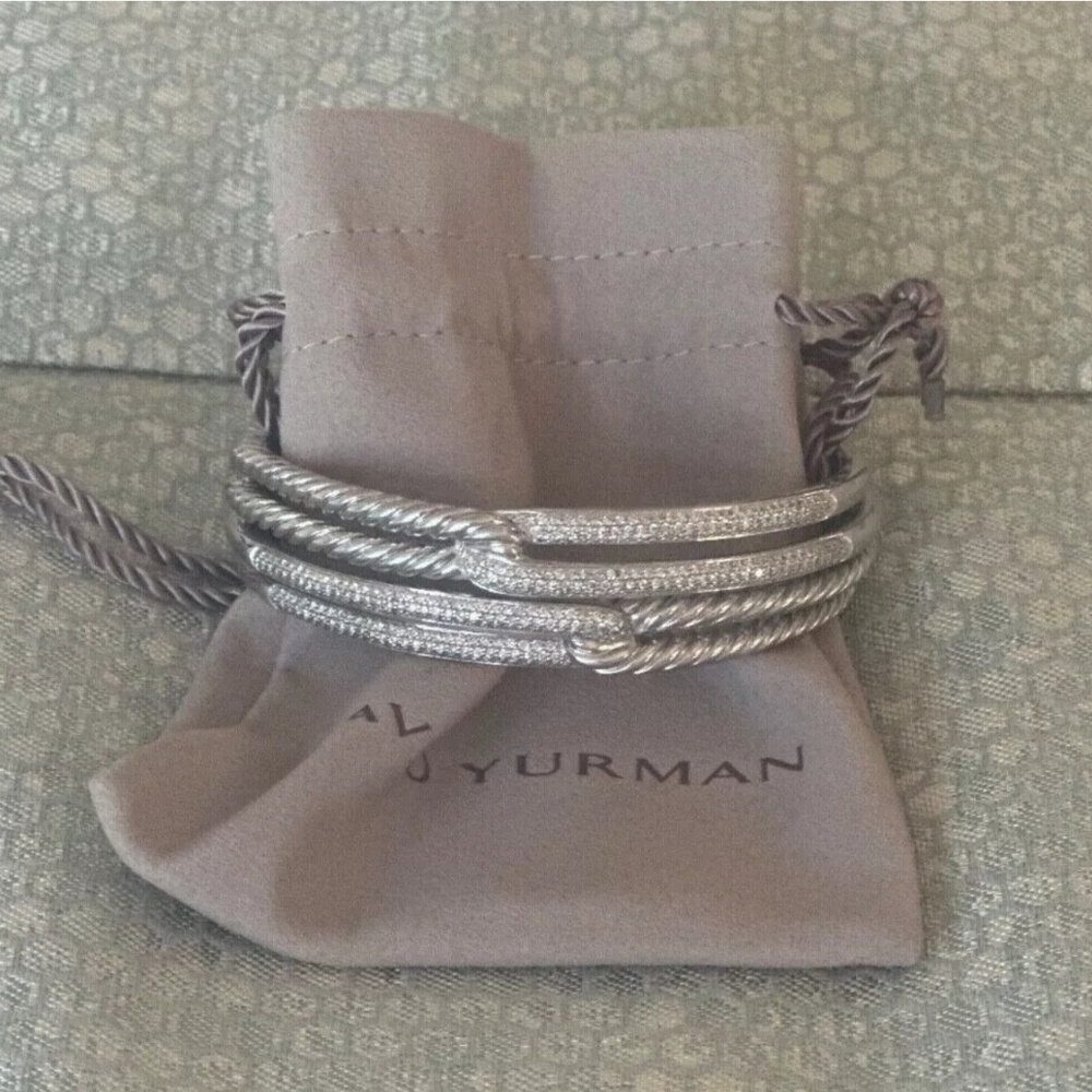 EUC Authentic David Yurman Silver Labyrinth Double Pave Diamonds Bracelet